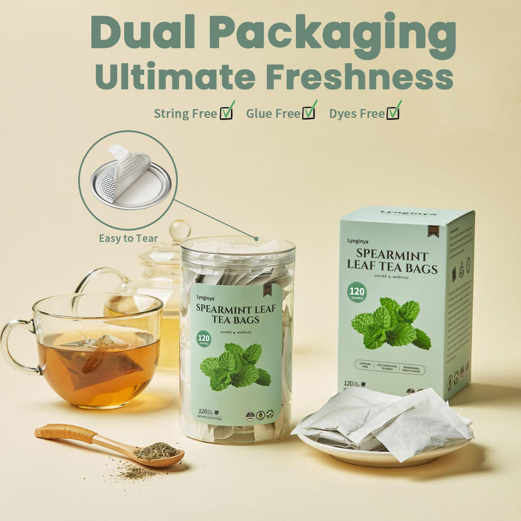 Lynginya Spearmint Tea, 120 Tea Bags - Premium Spearmint Leaves - Natural Herbal Tea - Refreshing & Minty - No Sugar & No Caffeine