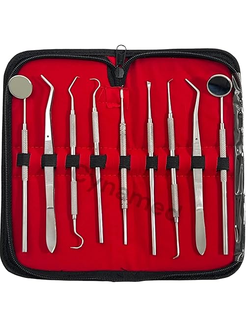 Premium Dental Tools, Plaque Remover for Teeth, Professional Hygiene Cleaning Kit,Stainless Tooth Scraper Plaque Tartar Remover Cleaner,Dental Pick Scaler Oral Care Tools Set (Set of 9 with CASE)