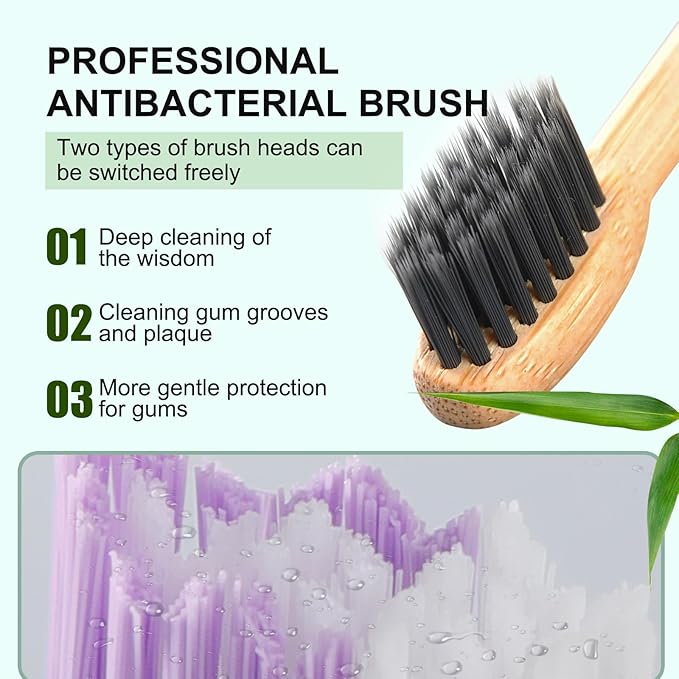 Sonic Bamboo Electric Toothbrush for Adults - Rechargeable Electric Bamboo Toothbrush -4 Pack Soft Brush Heads-Plant-Based Bristles | 5 Cleaning Modes Long-Lasting Battery