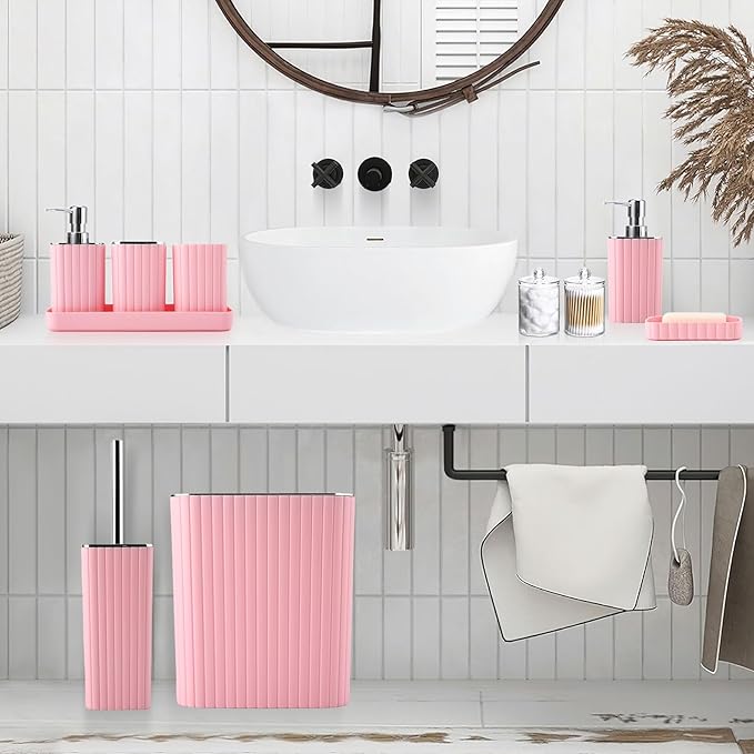 28PC Bathroom Set - Gorgeous Pink Bathroom Set, Bathroom Accessory Set, Pink Shower Curtain Set with 5PC Shower Caddies