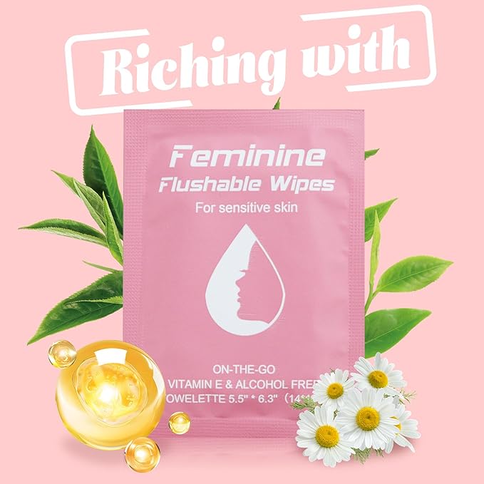200 Feminine Wipes Flushable Travel Individually Wrapped,Travel Wipes for Women,Feminine Care Wet Wipes Travel Size Vaginal Wipes for Adult, Girl and Homeless