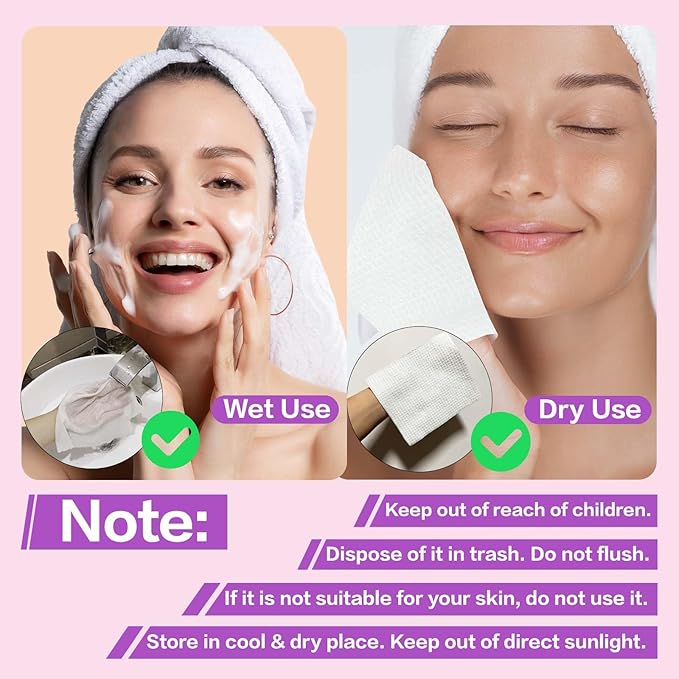 Vinda Ultra – Soft Disposable Face Towels – Extra Large，50 Count – Thick 100% Rayon Fabric Dry Wipes for Sensitive Skin & Makeup Removal