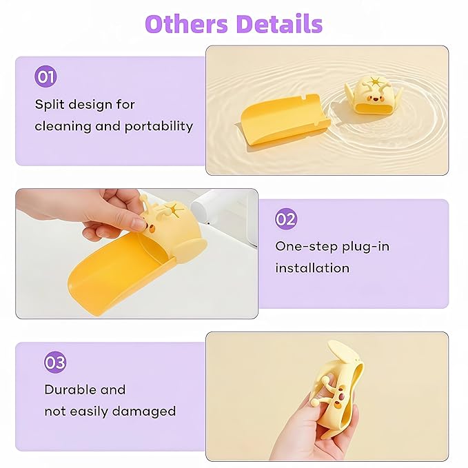 2 Pack Faucet Extender for Toddlers, Silicone Faucet Extender, Easy Install Sink Spout Extender for Kids Hand Washing Fits Standard and Gooseneck Faucet (Purple & Yellow)