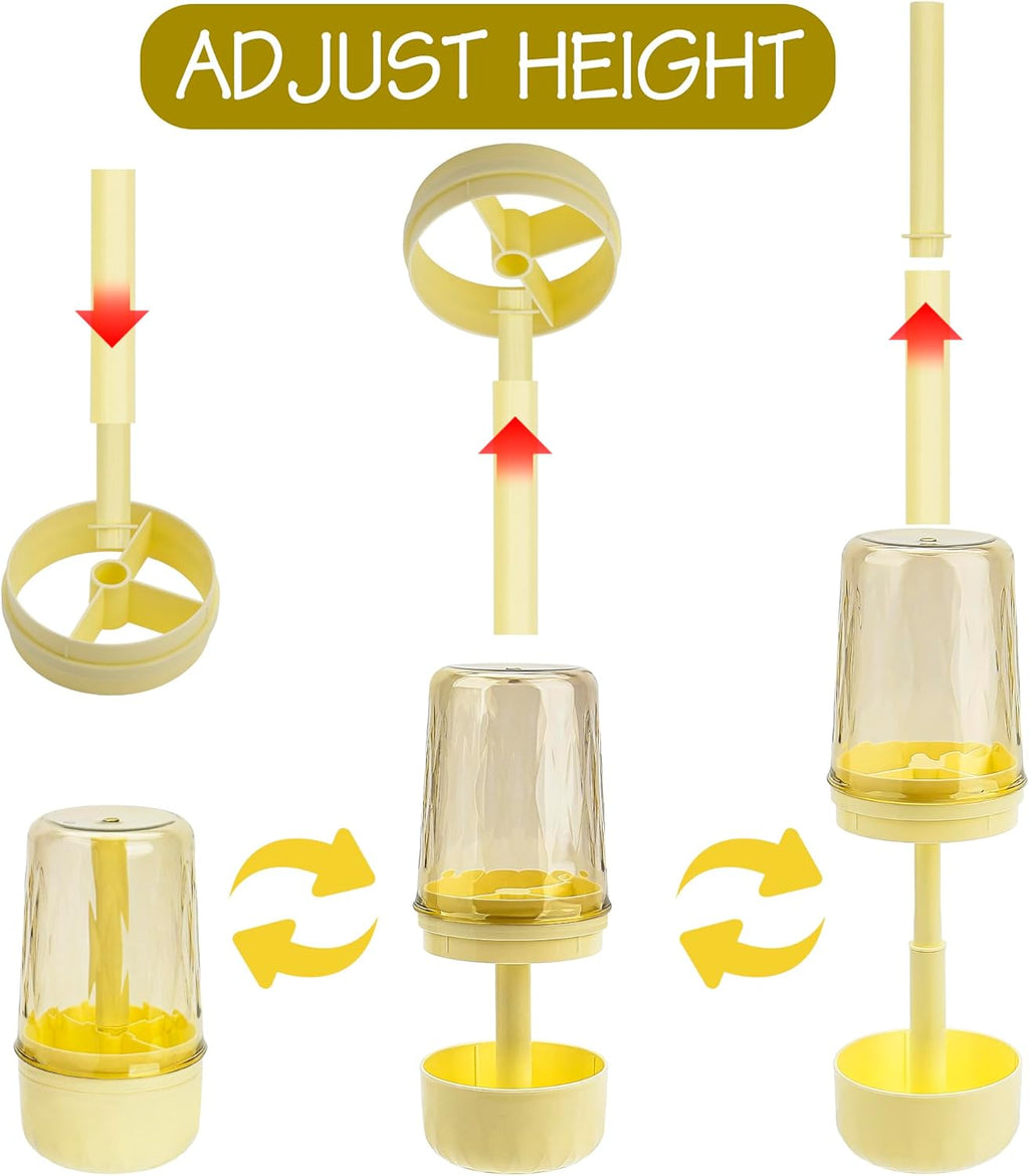 Toothbrush Holder Stand with Cup/Cover, Adjustable Height Toothbrush Organizer with 3 Slots, Portable for Bathroom, Travel, Camping (Yellow)