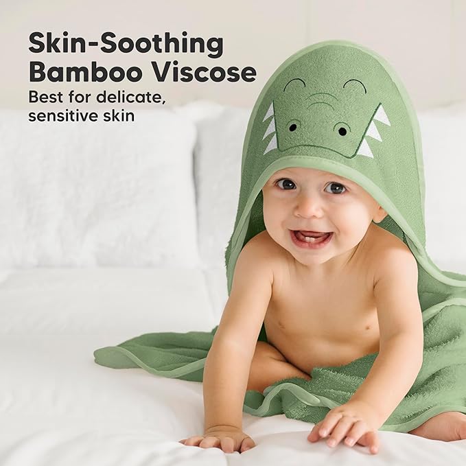 KeaBabies Hooded Baby Towel for Newborn - Viscose Derived from Bamboo Large Baby Bath Towels with Hood for Boys, Girls, Toddler, Extra Absorbent & Soft Newborn Bath Essentials (Alligator, Regular)
