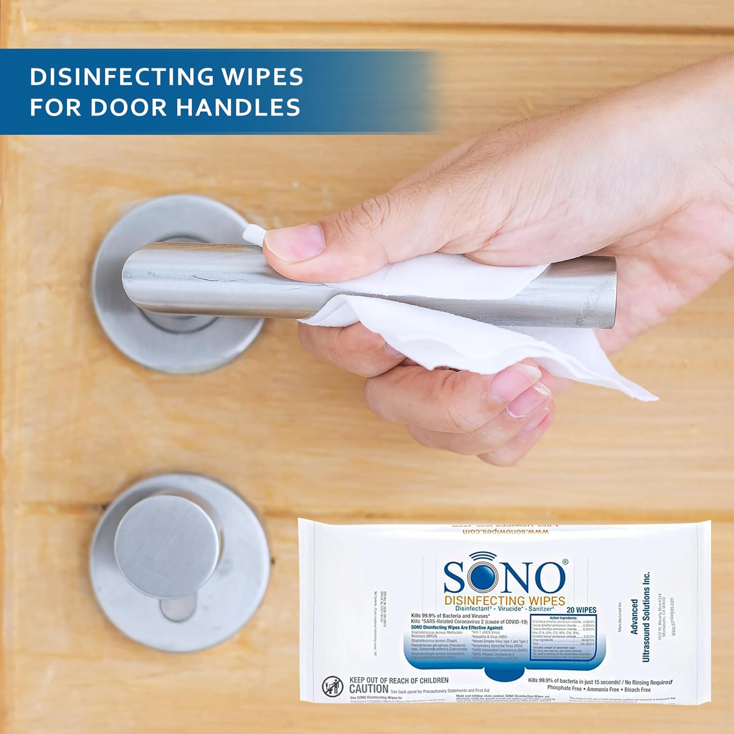 SONO Disinfecting Wipes - 60 Count (Pack of 3) + Sanitizer, Travel Size, Alcohol-Free, No Bleach, Medical-Grade, Multi-Surface Cleaning for School, Office, and On-The-Go