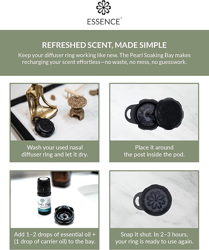 Essence Pearl Travel Case - Wearable Aromatherapy Kit with Nasal Diffuser Rings, Soaking Bay, and 5mL Essential Oil – Portable Wellness Gift Set for On-The-Go Self Care