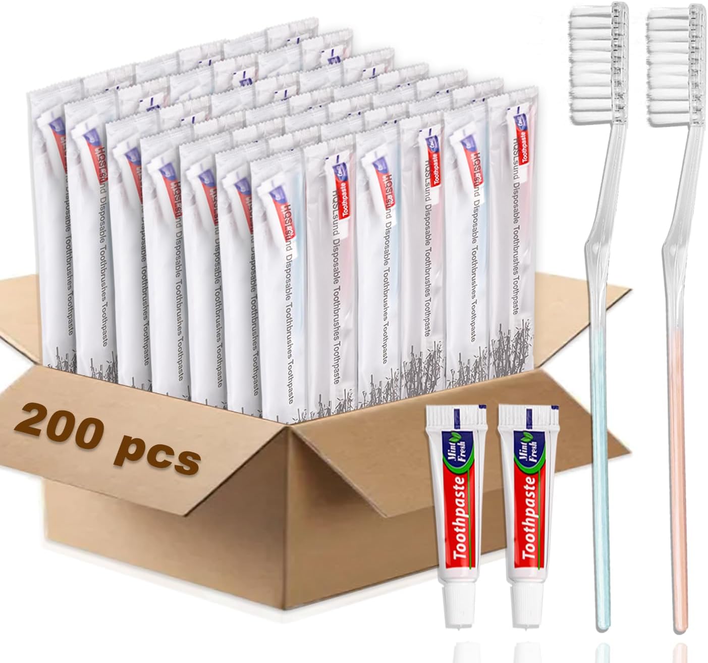 200 Pack Disposable Toothbrushes with Toothpaste, Individually Wrapped Soft Bristle Toothbrushes, Travel Kit