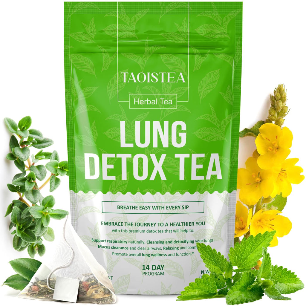 Lung Detox Tea - Mullein Tea Bags for Lungs Cleanse and Respiratory Health with Mullein Leaf, Lungwort, Eucalyptus, Thyme, Liquorice, Spearmint - 14 Tea Bags Natrual Herbal Tea, Caffeine Free