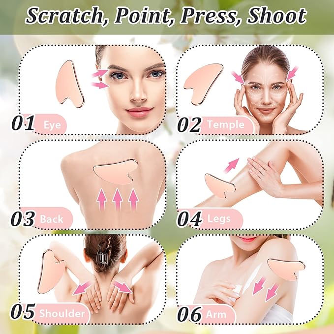 Nuanchu Stainless Steel Gua Sha Facial Tools Metal Guasha Tool for Face Body Jawline Shaper, Double Chin Reducer, Puffiness Reducing, Lymphatic Drainage Massager Skin Care Gift with Pouch(Pink)