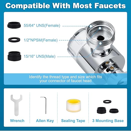 1440º Sink Water Filter Faucet Extender Telescopic, Splash-proof Sink Faucet Extender with Filter, Reduce 99% Chlorine, 2 Modes Spray Attachment for Kitchen/Bathroom/Toddlers, 8Pcs Replacement Filter