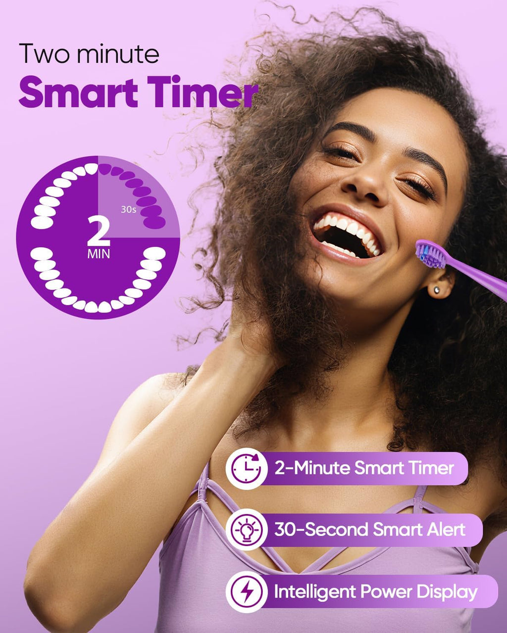 MySmile DY156 Electric Toothbrush for Adults, Rechargeable Sonic Battery Toothbrush Portable with 3 Brush Heads, 2 Mins 5 Modes Smart Timer, 45000VPM, One Charge for 60 Days - Purple