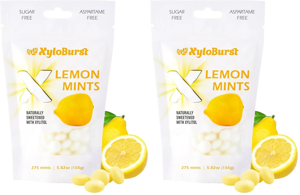 XyloBurst - Xylitol Mints | Sugar Free Breath Freshener for Oral Health | Gluten Free, Vegan, Keto Friendly | Aspartame Free | Lemon | 275 Count (Pack of 2)