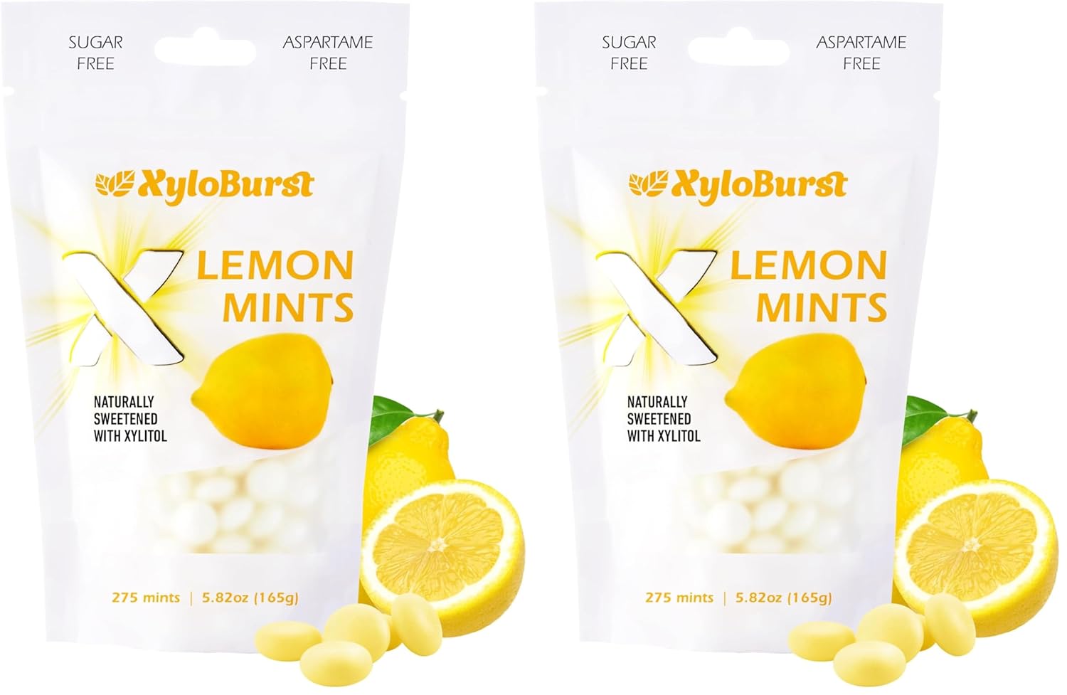 XyloBurst - Xylitol Mints | Sugar Free Breath Freshener for Oral Health | Gluten Free, Vegan, Keto Friendly | Aspartame Free | Lemon | 275 Count (Pack of 2)