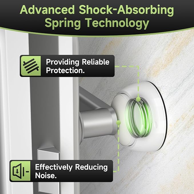 2PCS Door Stopper Wall Protector with Silicone Head, Aluminum Door Knob Wall Protector, Spring Shock Absorption Technology, 1.65" Door Stoppers for Wall, Adhesive Installation or with Screw, White