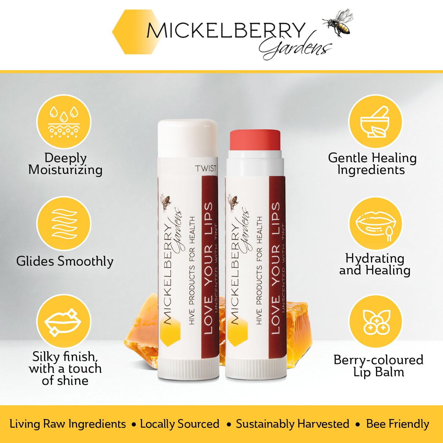 Mickelberry Gardens Love Your Lips All-Natural Organic Beeswax Lip Balm – Hydrating, Healing, and Moisturizing Chapstick for Men, Women, and Kids (2 Pack, Tinted)