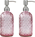 16 oz Soap Dispenser with 304 Rustproof Stainless Steel Pump, Kitchen, Bathroom Refillable Glass Liquid Soap Dispenser for Hand Soap, Soap, Lotion. (Pink-2pack)