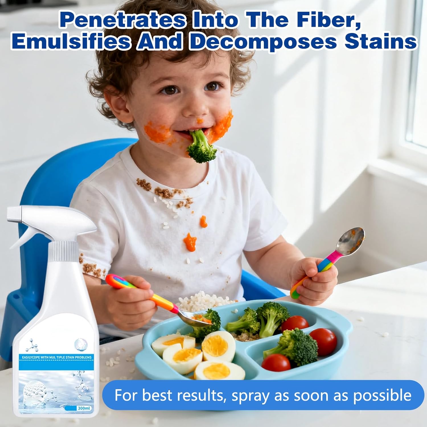 Wondolla Stain Remover, Stain Treater Spray, White Shirt Guardian Dry Clean Spray, Clothes Oil Laundry Cleaning Remover, Strong Decontamination for Grease/Oil/Food on Clothes and Shoes (1PC,300ML)