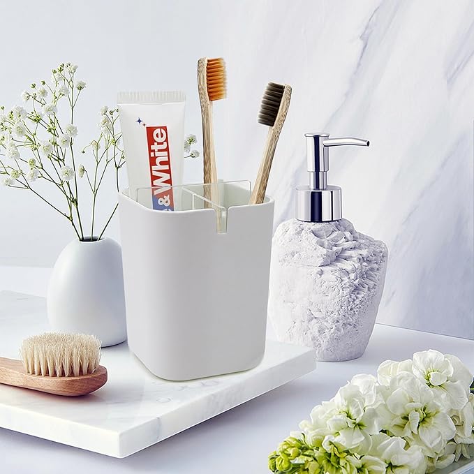 Toothbrush Holder for Bathroom,Clear Acrylic Detachable for Easy Cleaning Multi-Function Storage,4 Slots Electric Toothbrush and Toothpaste Organizer Caddy for Bathroom Vanity,Countertop