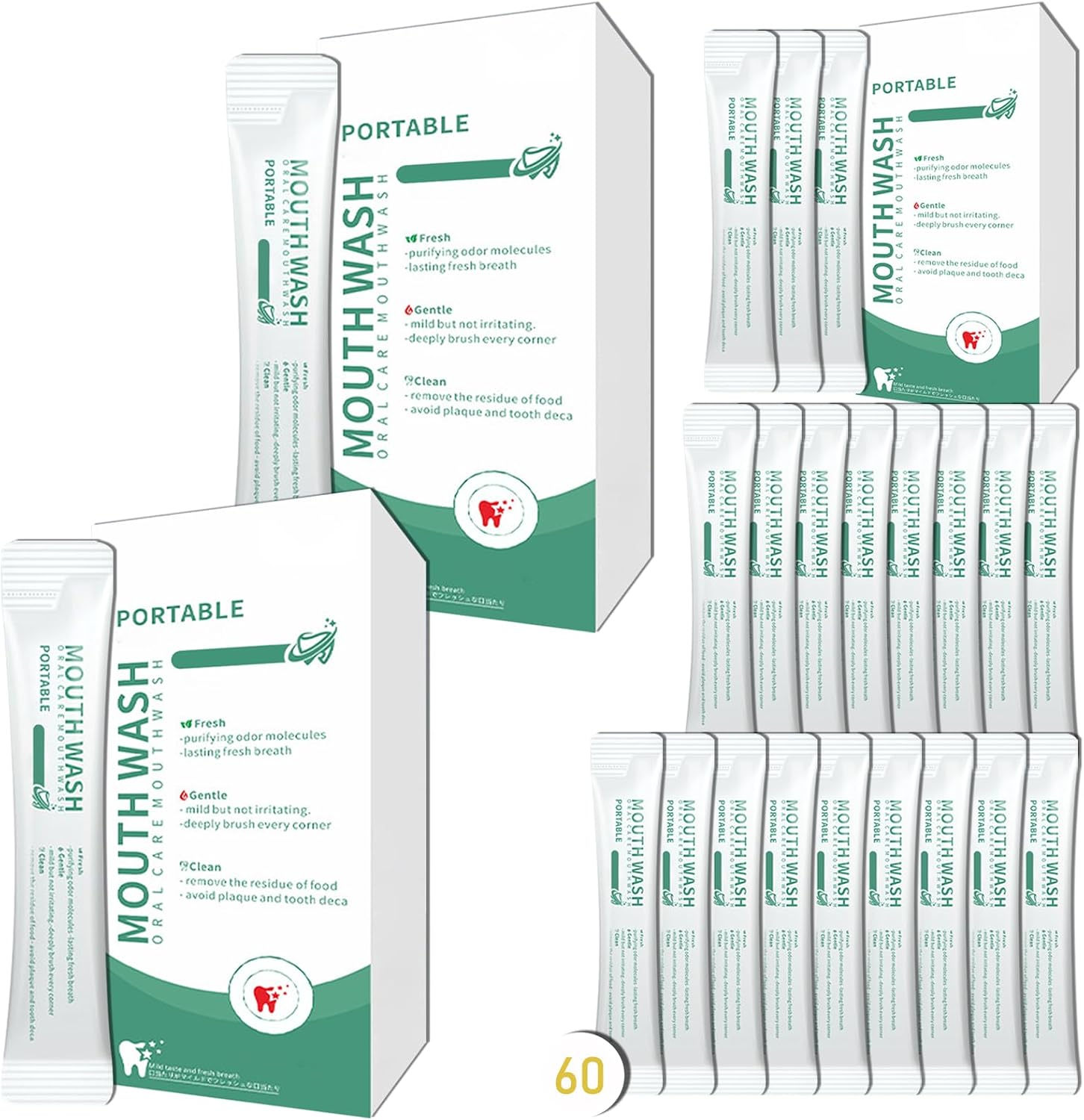 Travel Size Mouthwash,Mini Mouthwash Travel Size Bulk Portable Mouth Wash Set,Individual Small Travel Mouth Wash Packets for Fresh Breath(Pack of 60) A40