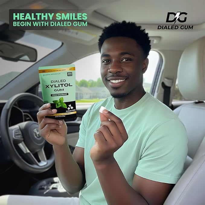 Dialed Xylitol Gum (250 Pieces) | 100% Xylitol | Healthy Dental Gum to Protect Teeth | Aspartame Free | Sugar Free, Gluten-Free, Vegan | Natural Spearmint Flavor