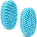 Soft Silicone Body Scrubber 2PCS, Dual-Side Silicone Loofah for Shower, Gentle Loofa Alternative, Replaceable Brush Head to be Used Alone or with Long Handle (Bluex2)