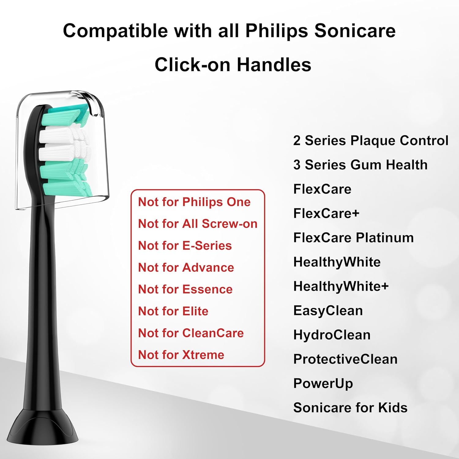 Replacement Toothbrush Heads Compatible with Philips Sonicare and More Click-on Handles 10 Pack Black
