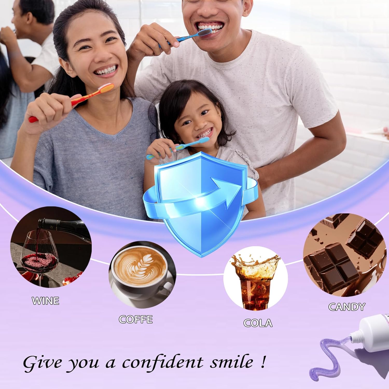 VIELLA POP Antimicrobial Peptide Whitening Toothpaste - Purple Toothpaste for Teeth Whitening | Color Correcting | Brightens Yellow | Enamel Protection | Passion Fruit & Mint Flavor (2pcs)