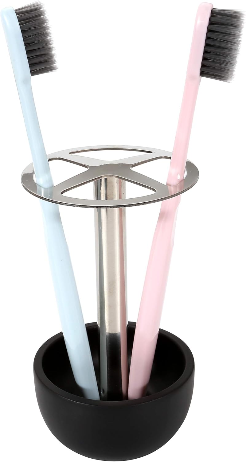 CozyCabin Toothbrush Holder Stand, for Razor, Bathroom Vanity Countertop, Stainless Steel Toothbrush Bathroom Organizer (Black)