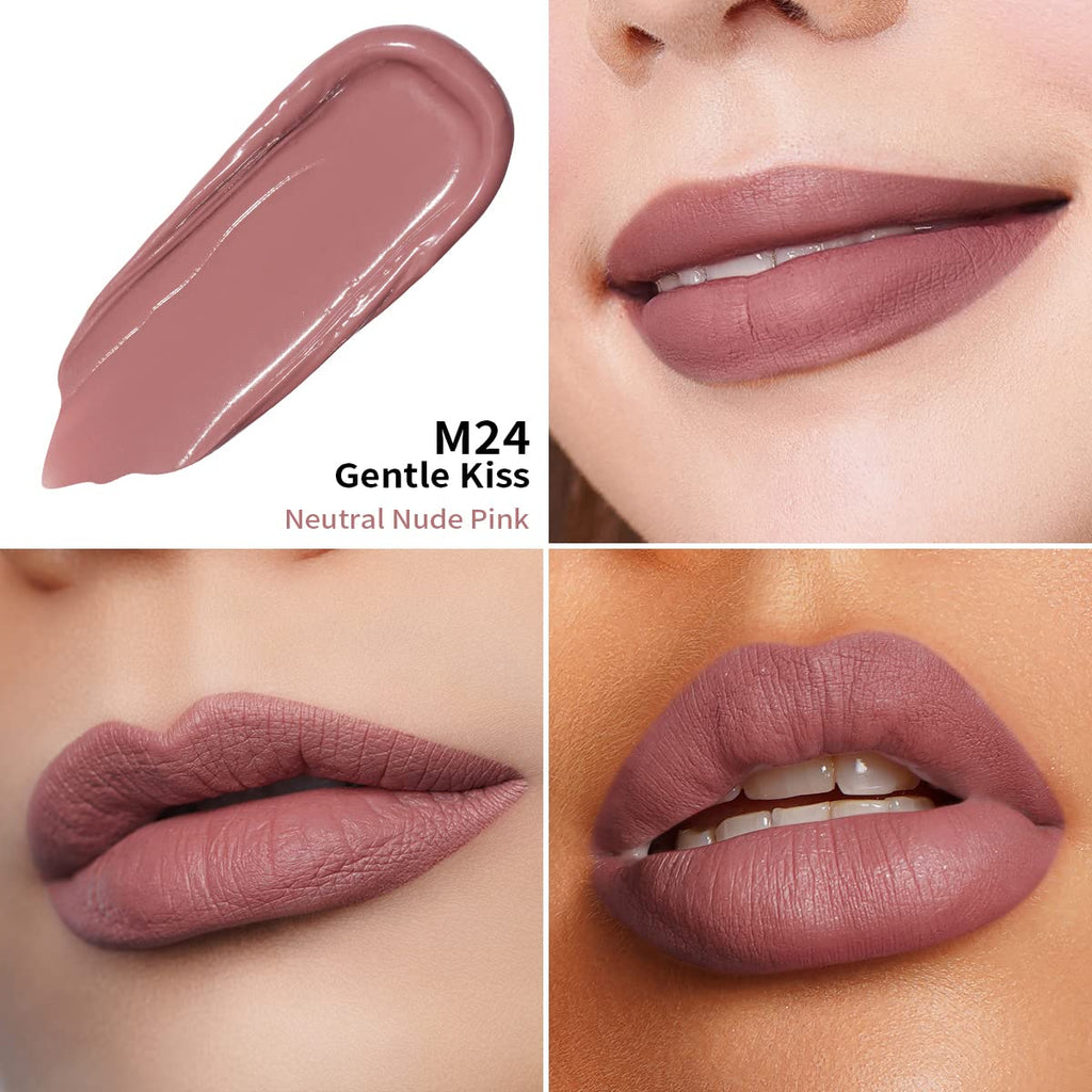 Oulac Matte Liquid Pink Lipstick for Women, Pink Nude Long Lasting Lipstick, Waterproof Lip Stain, No Transfer, Creamy High Pigmented Formula with Vitamin E, Vegan & Cruelty-Free M24