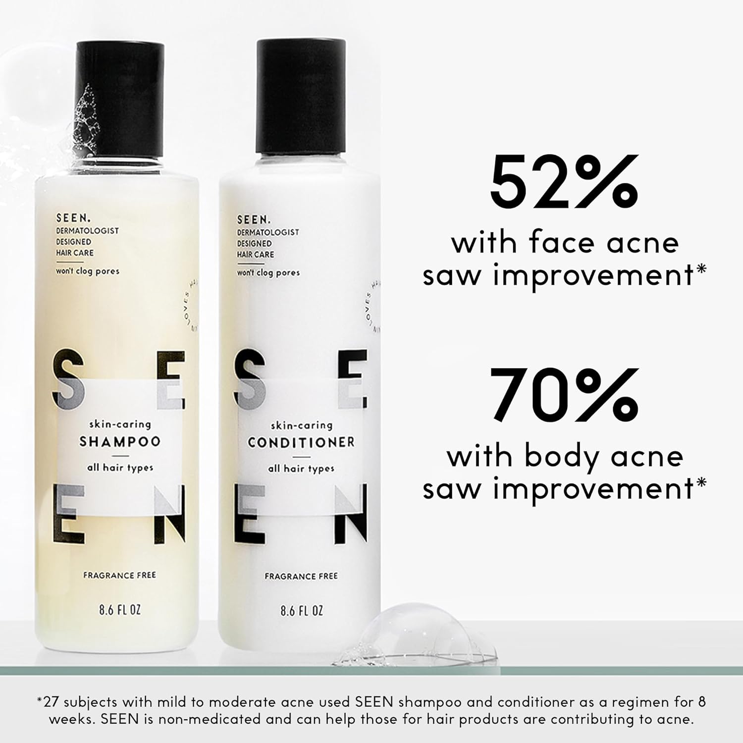 SEEN Travel Trio, Fragrance Free - Non-Comedogenic & Blow-Out Hair Cream, Shampoo & Conditioner Set- Reduces Frizz- Heat Protectant- Safe for Sensitive & Eczema Prone Skin