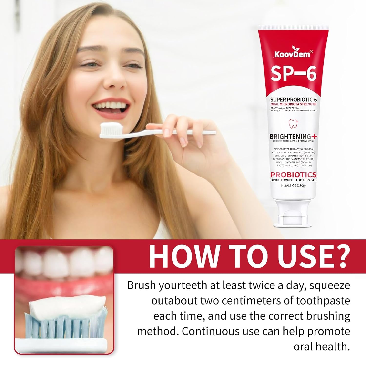 2025 New Sp-6 Probiotics Whitening Toothpaste-Fluoride-Free, Enhanced Formula with 6 Probiotics for Gum Care & Fresh Breath, Fresh Mint Flavor(2PC)（Blue+Red）