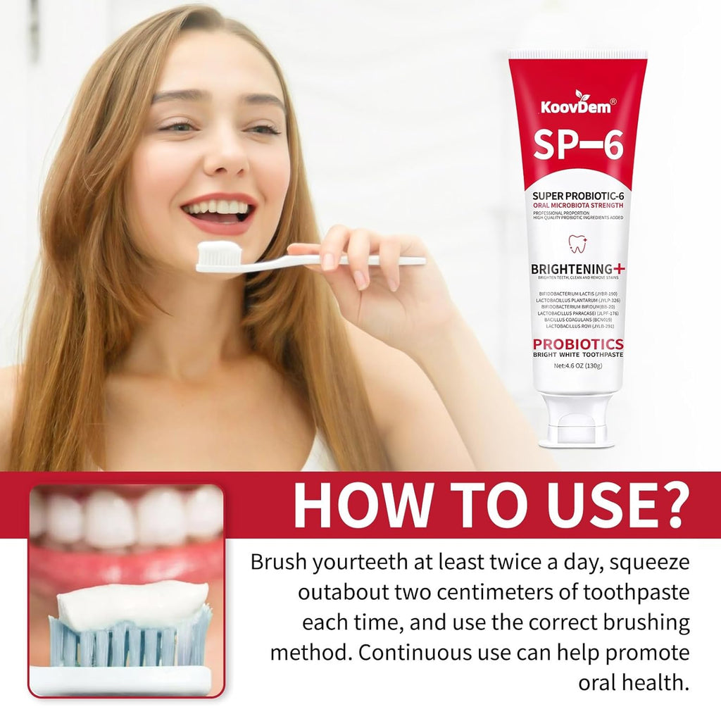 2025 New Sp-6 Probiotics Whitening Toothpaste-Fluoride-Free, Enhanced Formula with 6 Probiotics for Gum Care & Fresh Breath, Fresh Mint Flavor(2PC)（Red）