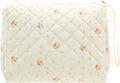 PAZIMIIK Quilted Makeup Bag Large Travel Zipper Soft Cosmetic Pouch for Women Girls Make Up,Floral White