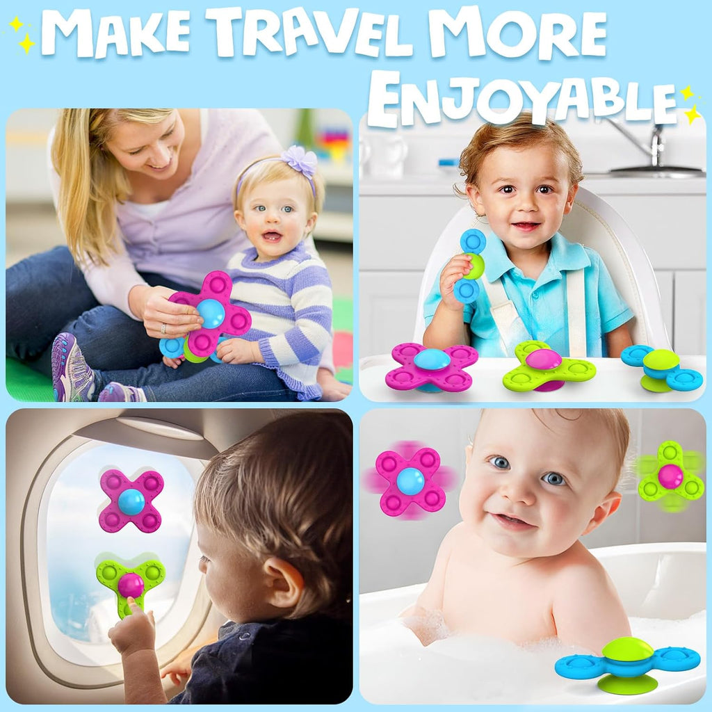 Suction Cup Spinner Toys for 1 Year Old Boy Girl 3PCS Spinning Toys for Toddlers 1-3 Sensory Toys Infant Bath Toys Travel Toys for Babies 10-12 Months, First Birthday Baby Gifts for 1 Year Old