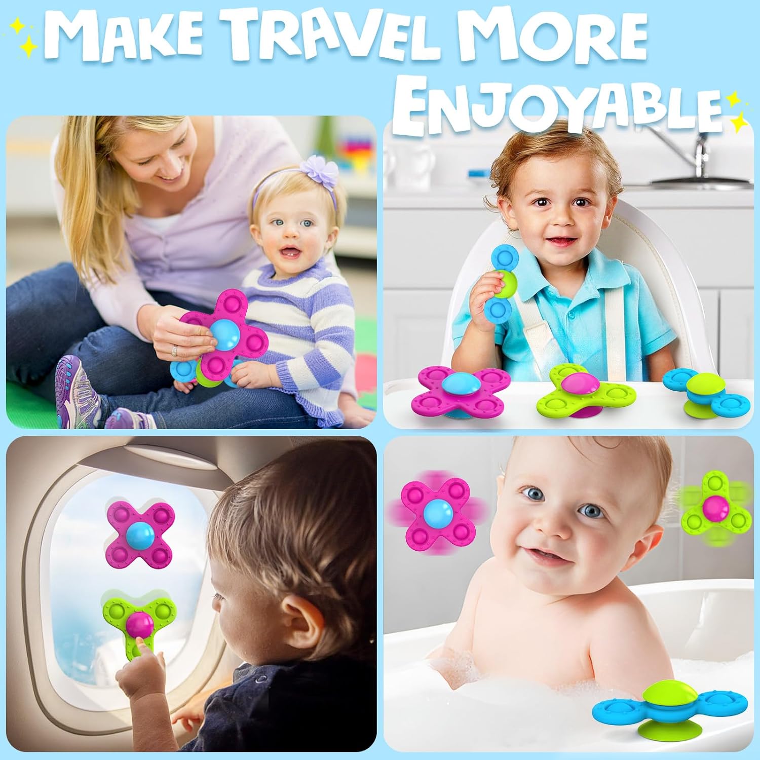 Suction Cup Spinner Toys for 1 Year Old Boy Girl 3PCS Spinning Toys for Toddlers 1-3 Sensory Toys Infant Bath Toys Travel Toys for Babies 10-12 Months, First Birthday Baby Gifts for 1 Year Old