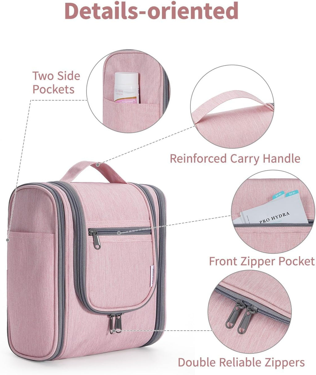 Narwey Small Hanging Toiletry Bag Women Travel Makeup Bag Organizer Toiletries Bag for Travel Size Essentials Accessories Cosmetics (Medium, Pink)