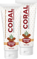 Coral Nano Silver Cinnamon Tea Tree Toothpaste, Natural Fluoride Free Teeth Whitening Toothpaste, Coral Calcium Nano Silver Infused SLS Free 4 Ounce