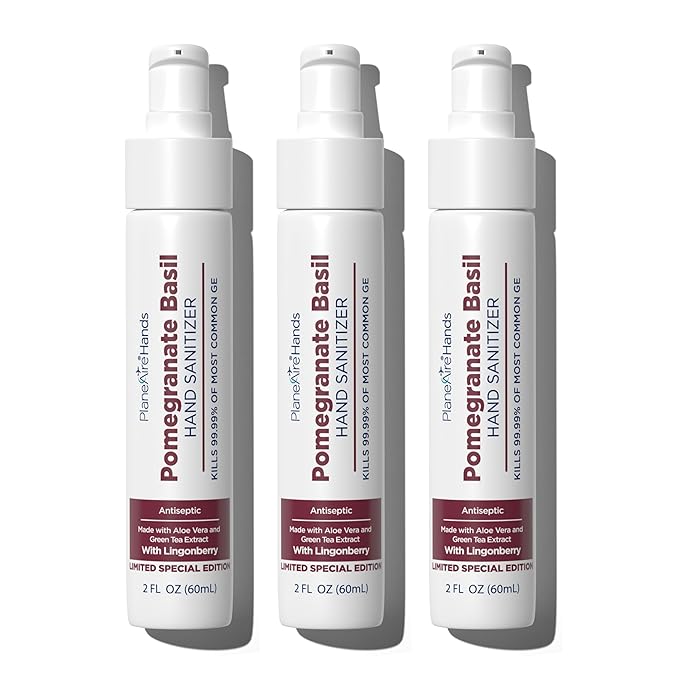 Pomegranate Basil Lotion Hand Sanitizer | Travel Size | Moisturizing Hand Lotion | Made with Aloe Vera & Essential Oils | Rich in Vitamin E | Cleanse & Moisturize | Scented Hand Sanitizer | 3-Pack