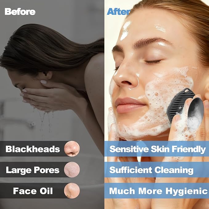 2 Pack Face Scrubbers, Silicone Body Scrubber Soft Bristles, Gentle Lather, Exfoliating & Deep Cleaning for Sensitive Skin, Giant Suction Cup Stick Securely (Body + Face Scrubber Black)