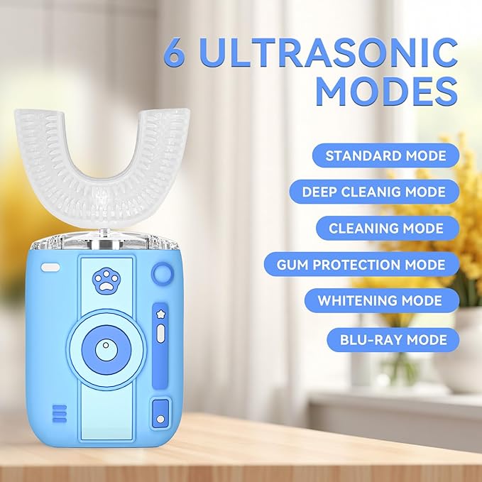 Adult Sonic Automatic Electric Toothbrush, 360° Oral Cleaning Stain Whitening (Blue-Cup)