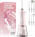 Water Flosser for Teeth Cleaning and Flossing, 5 Modes Rechargeable Cordless Oral Irrigator 320ml Water Tank Teeth Cleaner, IPX7 Waterproof Portable Electric Dentel Flossers for Home and Travel,Pink