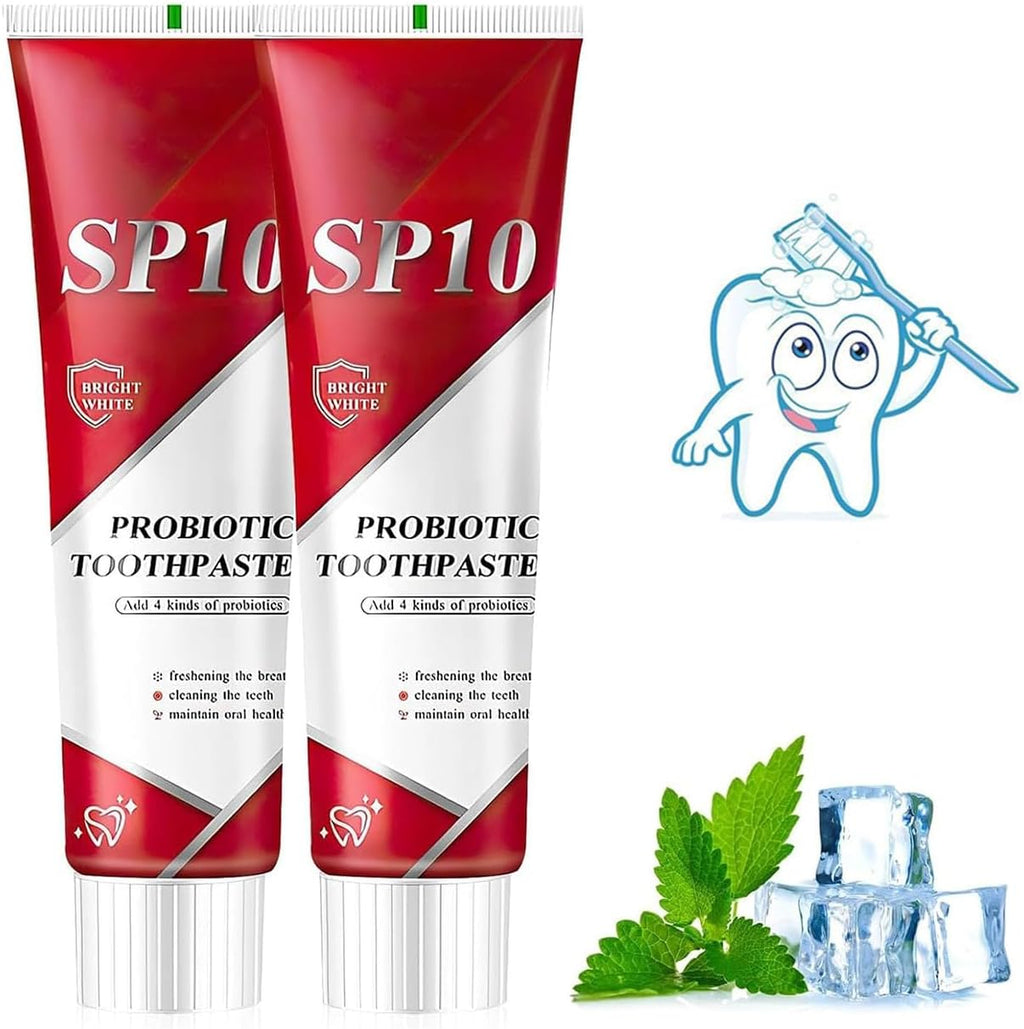 SP10 Probiotic Whitening Toothpaste Advanced Oral Care, SP 10 Teeth Whitening Paste Fresh Breath, Deep Cleaning, Stain Removal– Natural Formula (2 Pack)
