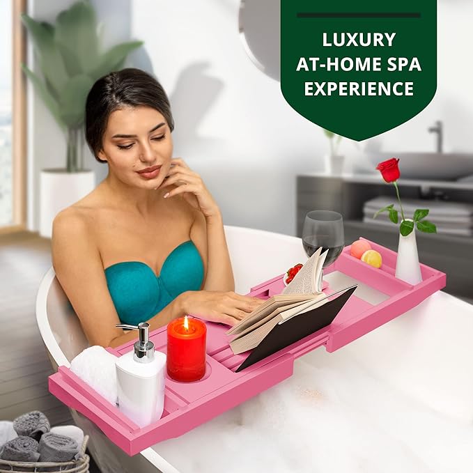 ROYAL CRAFT WOOD Non-Foldable Bathtub Tray - Wood Bath Tray for Tub, Bamboo Bathtub Shelf, Expandable Bath Table Trays, Luxury Bathroom Accessories for New Home & Unique Gift for Women