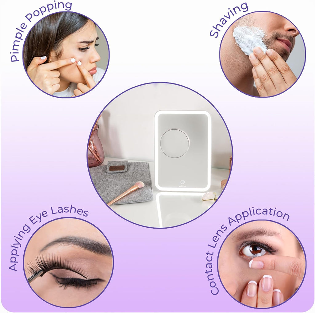 stylPro Glow and Go Travel Mirror - Makeup Mirror with Lights Perfect for Hair Styling - USB Rechargeable - with Protective Sleeve - 1 pc