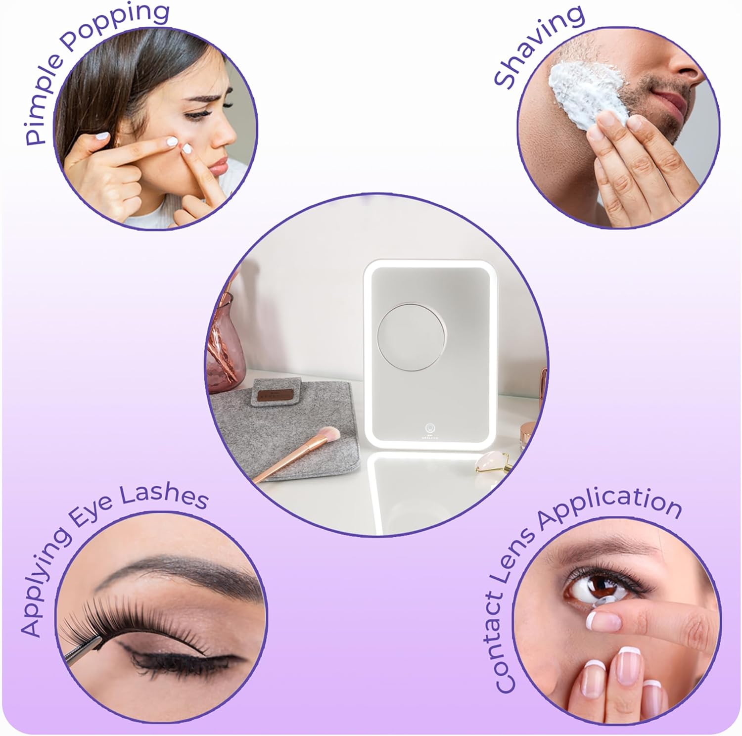 stylPro Glow and Go Travel Mirror - Makeup Mirror with Lights Perfect for Hair Styling - USB Rechargeable - with Protective Sleeve - 1 pc