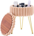 Wimarsbon Vanity Stool with Storage, Faux Fur Ottoman Chair with Metal Legs, Round Makeup Vanity Chair for Bedroom or Dressing Table, Modern Small Ottoman Seat (Beige)