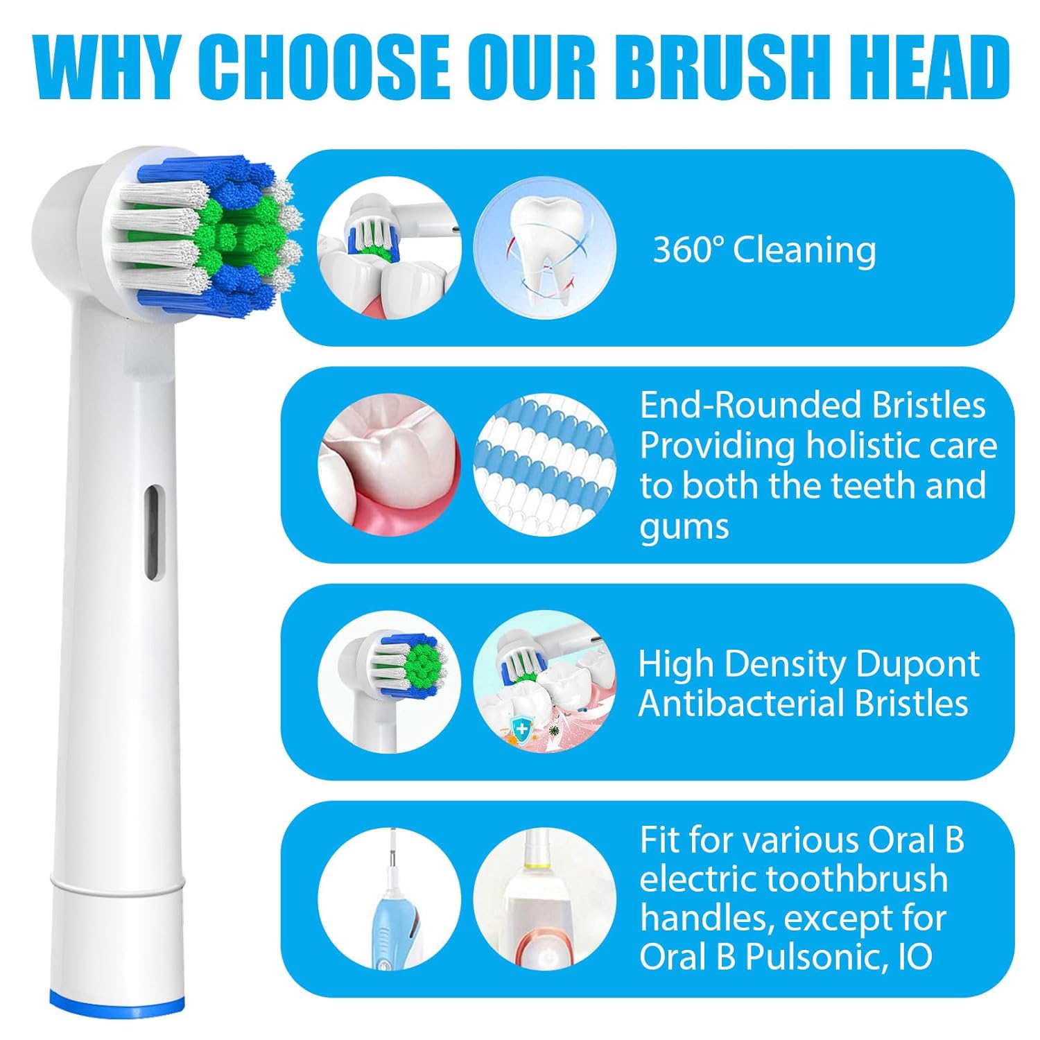 Replacement Toothbrush Heads Compatible with Oral-B Braun, 16 Pcs Professional Electric Toothbrush Heads Brush Heads for Oral B Replacement Heads Refill Pro 500/1000/1500/3000/3757/5000/7000/7500/8000