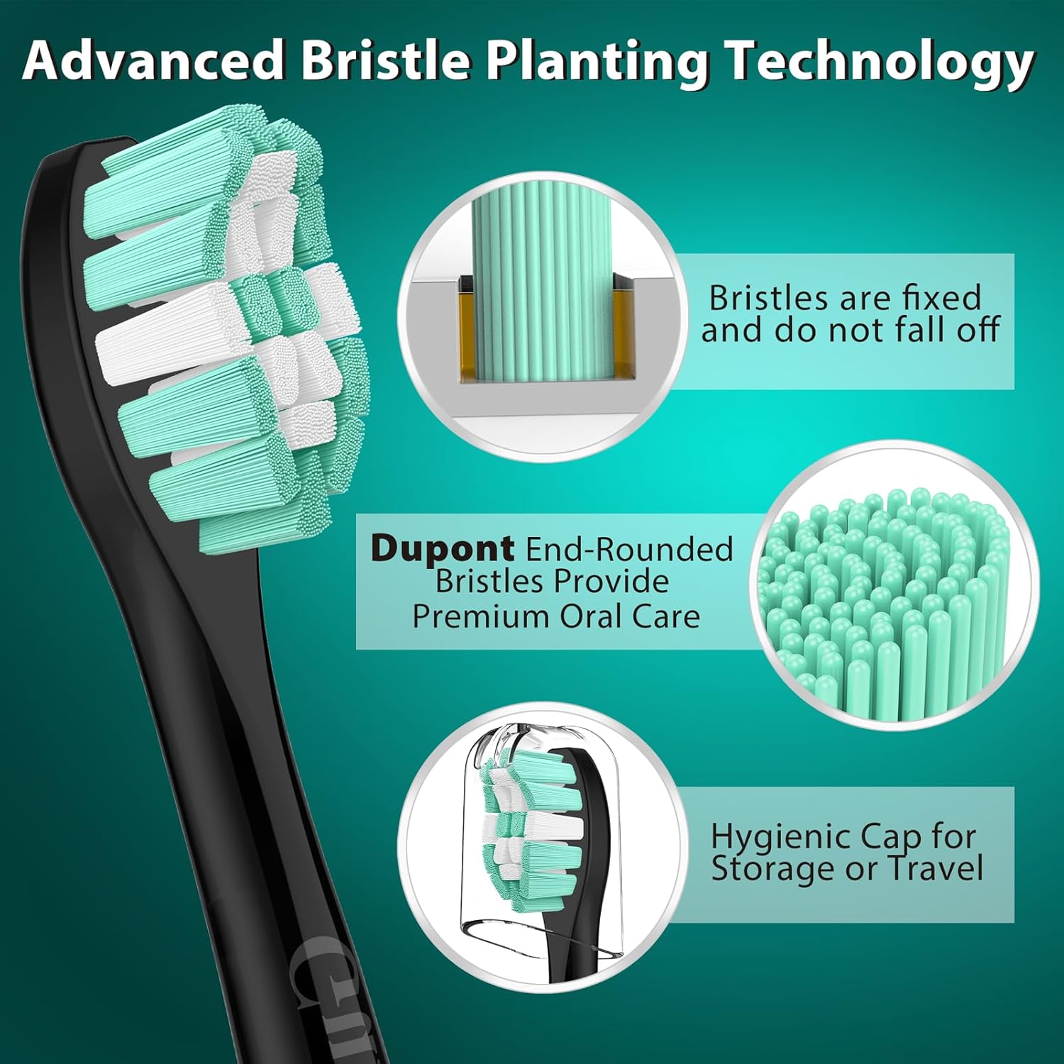 Toothbrush Heads for Philips Sonicare Replacement Heads, C2 Brush Head Compatible with Phillips Sonicare Click-on 4100 5100 6100 Electric Toothbrush, 4 Pack, Black