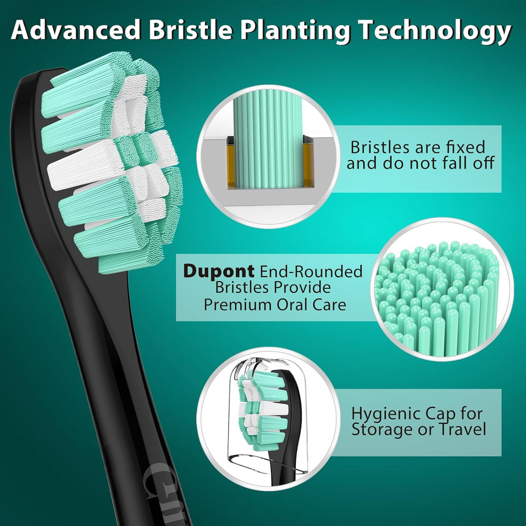 Toothbrush Heads for Philips Sonicare Replacement Heads, C2 Brush Head Compatible with Phillips Sonicare Click-on 4100 5100 6100 Electric Toothbrush, 10 Pack, Black